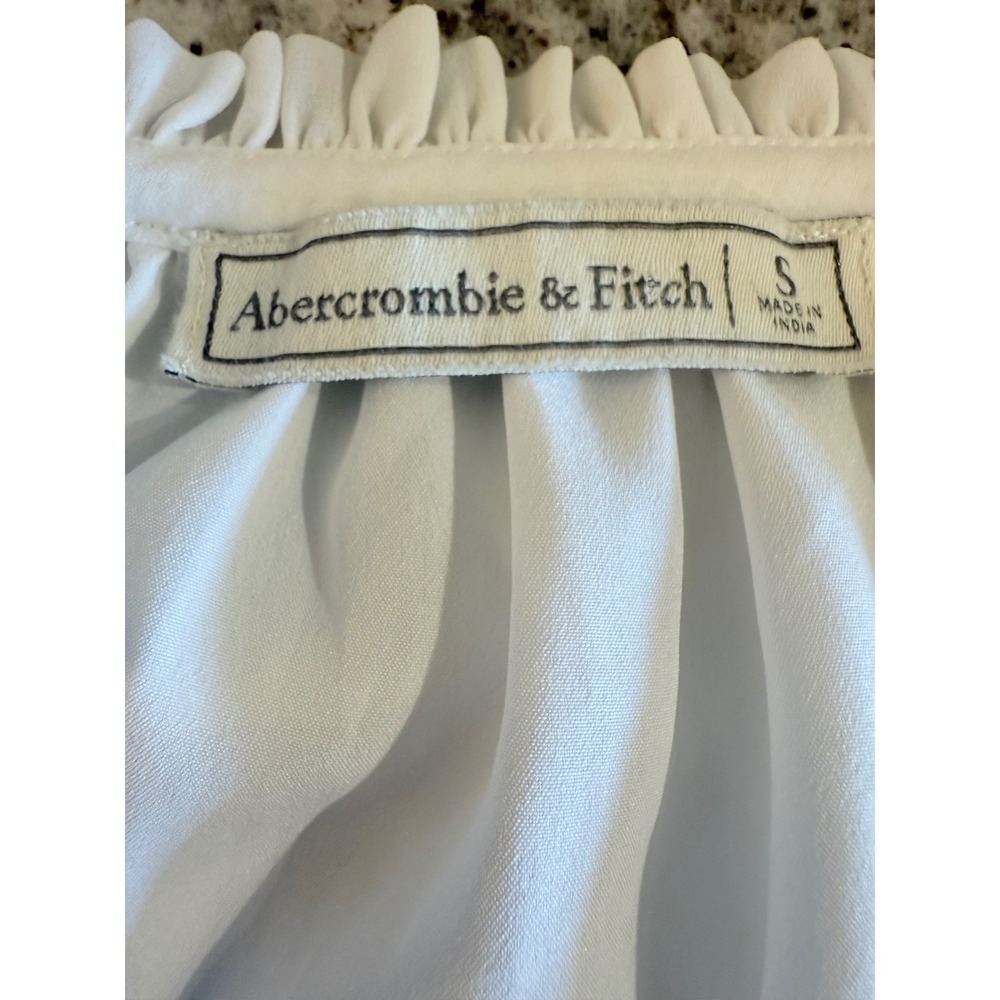 Abercrombie & Fitch Womens White Flutter Sleeve Ruffle Neck Tie Blouse Small‎ - Picture 3 of 5